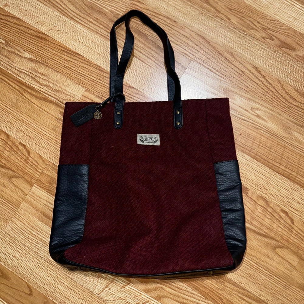 Pistil Tote Bag Burgundy Red Woven Faux Leather Accents‎ Shopper